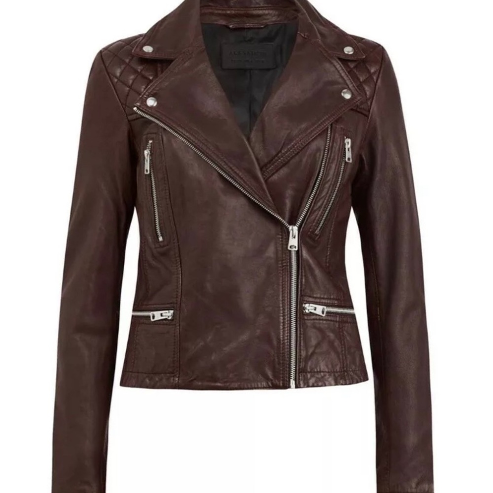 ALLSAINTS Oxblood Red Catch Biker Leather Coat